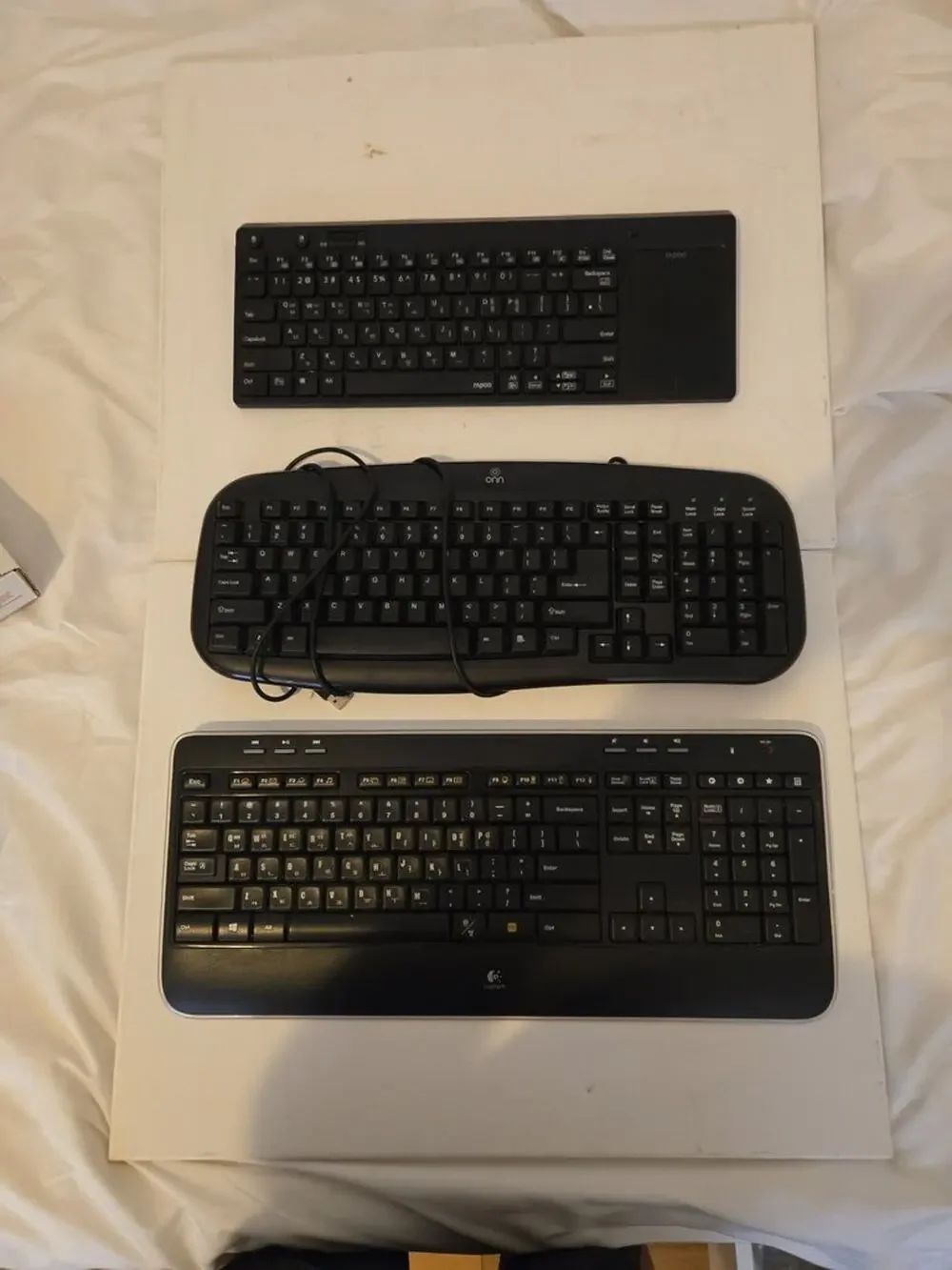 Lot of Three Computer Keyboards - Rapoo, Onn, Logitech